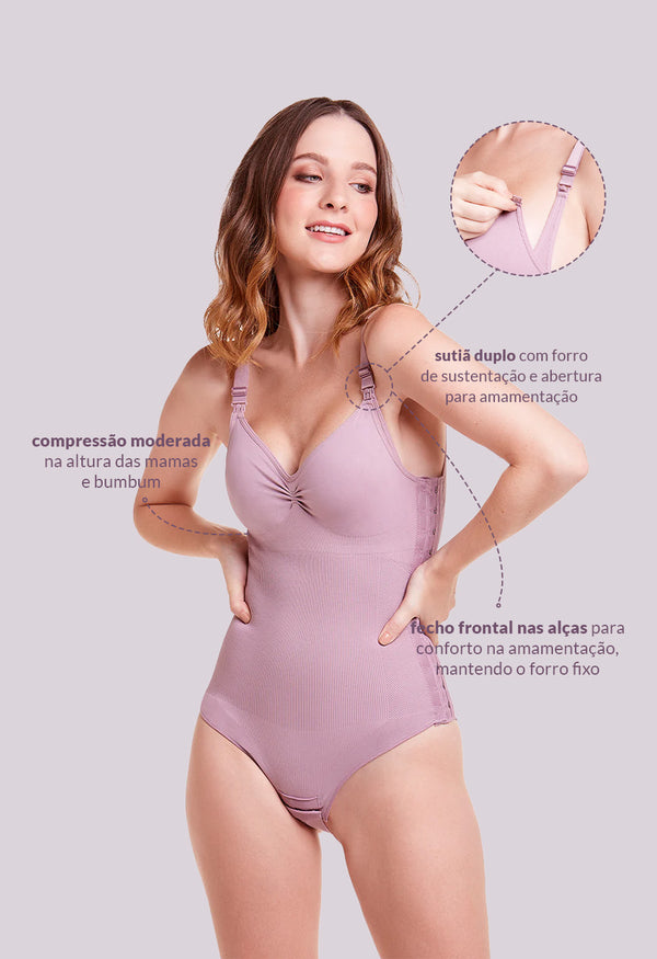 Body Modelador Amamentação Sutiã Duplo Maternidade Pós Parto Lilac