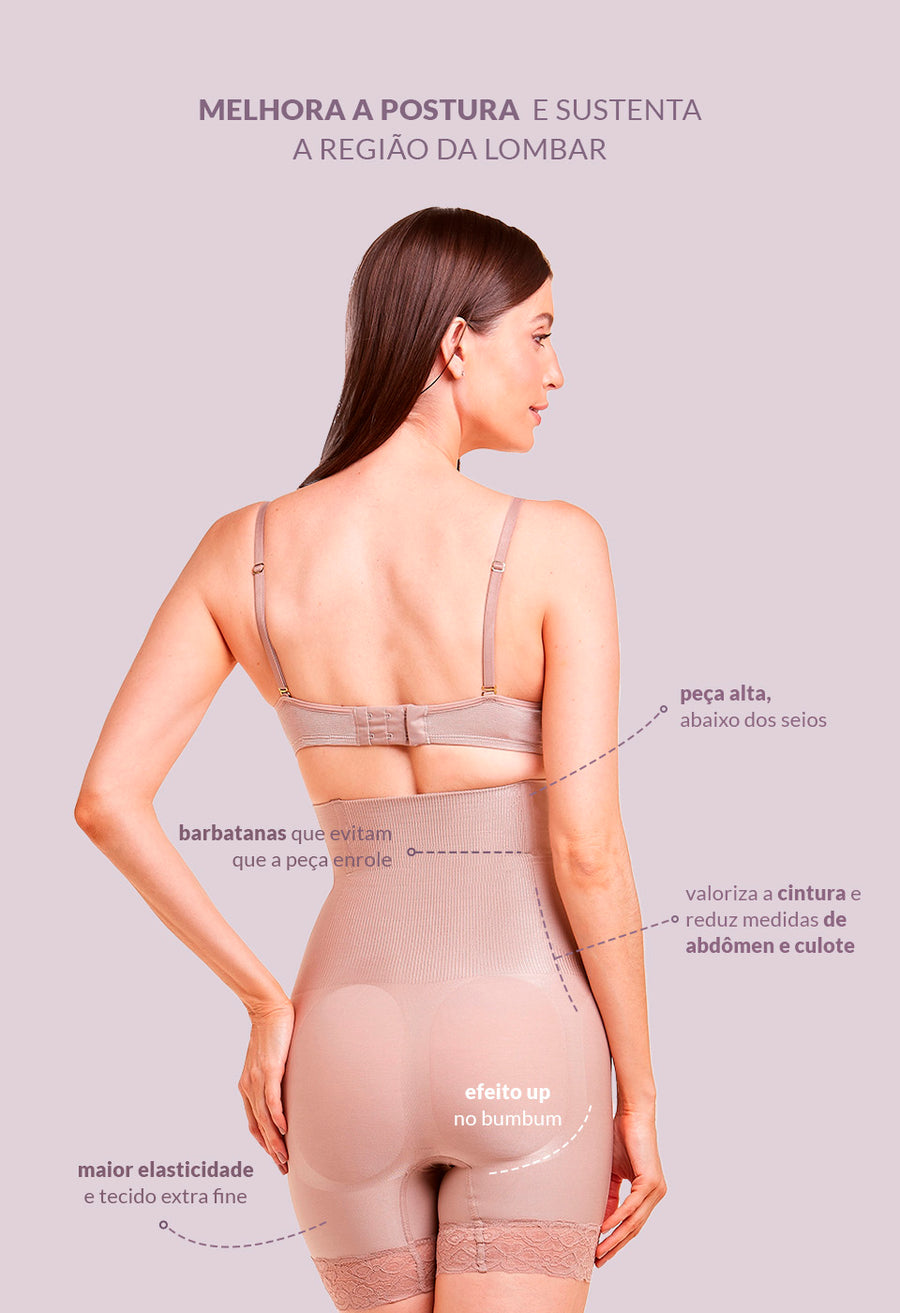 Shorts Modelador Cintura Alta Com Renda Levanta Bumbum Blush