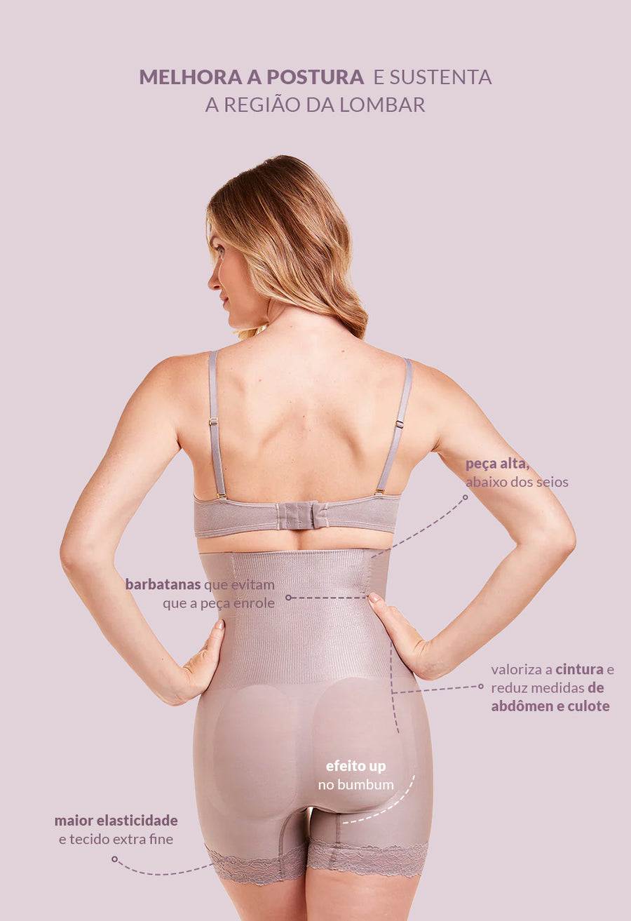 Shorts Modelador Cintura Alta Com Renda Levanta Bumbum Lavanda