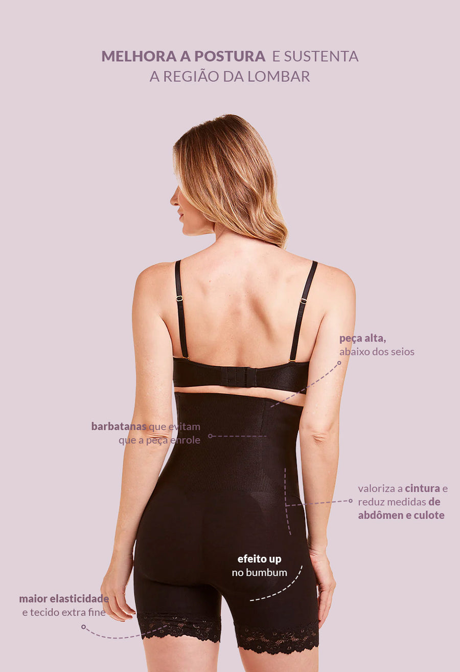 Shorts Modelador Cintura Alta Com Renda Levanta Bumbum Black