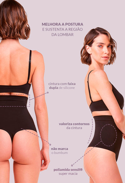 Calcinha Modeladora Abdominal Fio Dental Preto