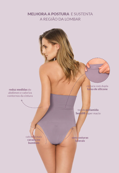 Calcinha Modeladora Abdominal Tanga Tecido Duplo Lilac