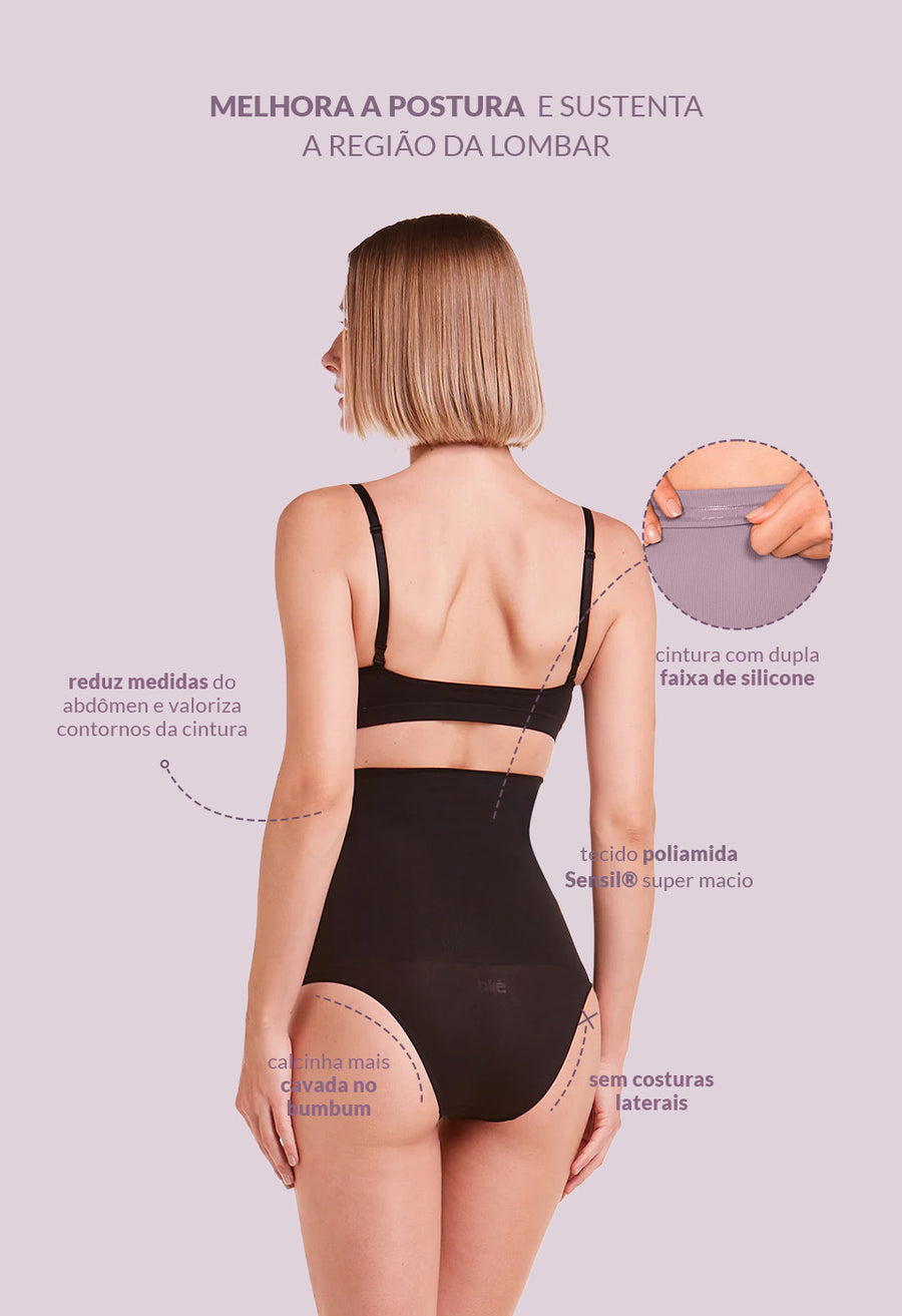 Calcinha Modeladora Abdominal Tanga Tecido Duplo Afina Cintura Preto