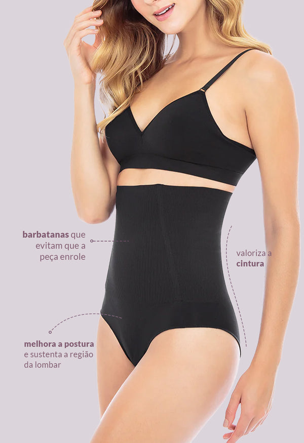 Calcinha Modeladora Abdominal Biquíni Com Barbatana Afina Cintura Preto