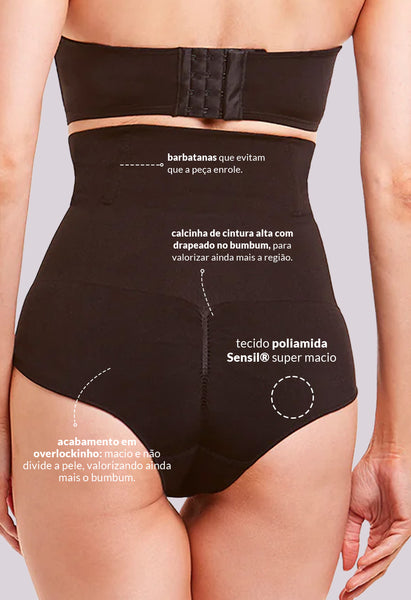 Calcinha Modeladora Leve Compressão Abdominal Com Barbatana Black