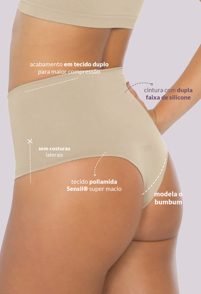 Calcinha Modeladora Cintura Alta Fio Dental Tecido Duplo Base