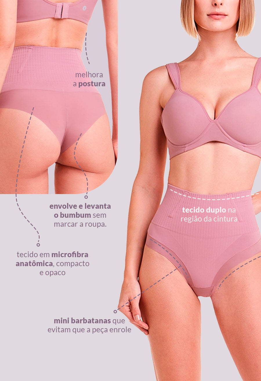 Calcinha Amazônia Control Modeladora Cintura Alta Fio Dental Invisível Afina Cintura Boto