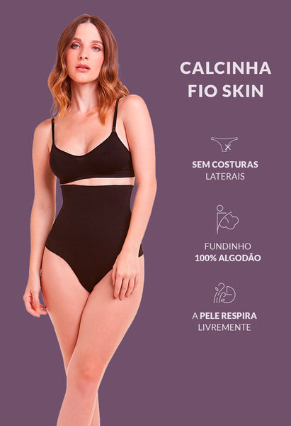 Calcinha Modeladora Abdominal Fio Dental Com Barbatana Preto