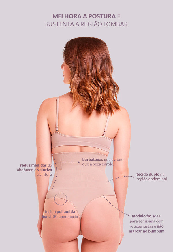 Calcinha Modeladora Abdominal Fio Dental Com Barbatana Afina Cintura Blush