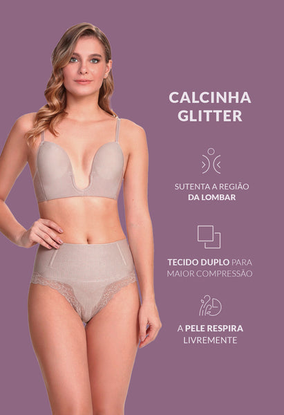 Calcinha Modeladora Cintura Alta Com Renda Lavanda