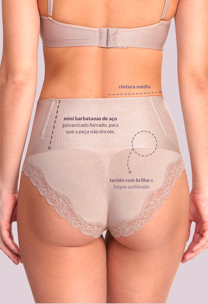 Calcinha Modeladora Cintura Alta Com Renda Blush