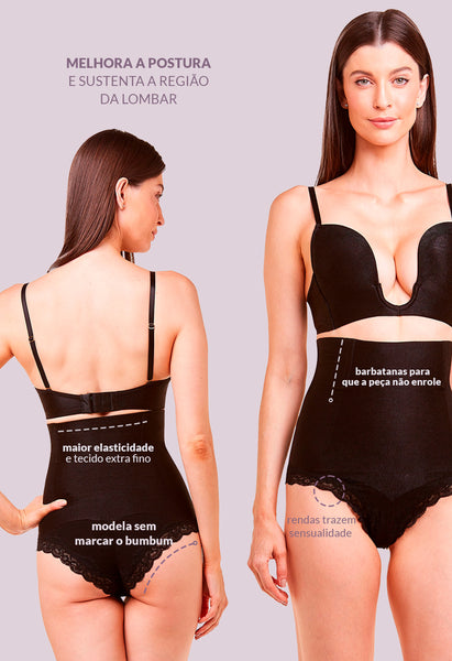 Calcinha Modeladora Abdominal Com Renda Black