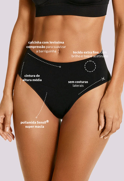 Calcinha Modeladora Tanga Leve Compressão Black
