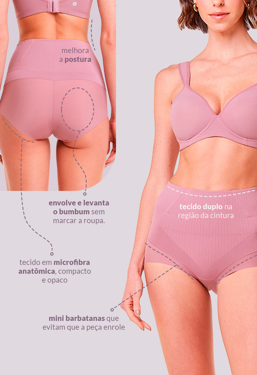 Calcinha Amazônia Control Modeladora Cintura Alta Boxer Invisível Afina Cintura Boto