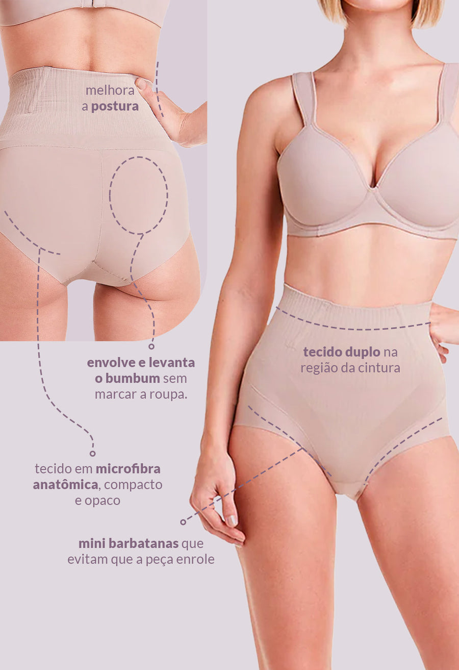 Calcinha Amazônia Control Modeladora Cintura Alta Boxer Invisível Afina Cintura Cupuaçu