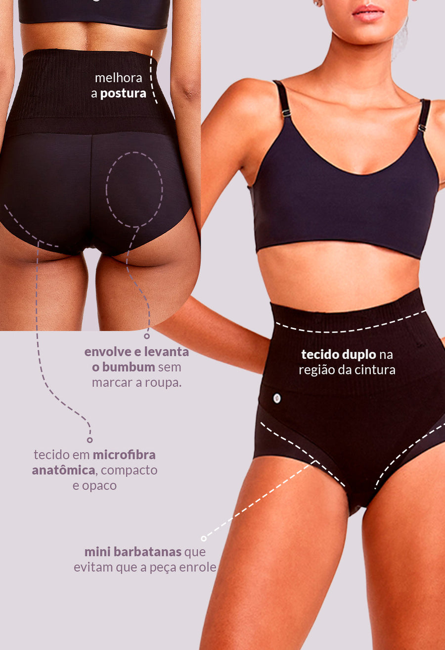 Calcinha Amazônia Control Modeladora Cintura Alta Boxer Invisível Afina Cintura Rio Negro