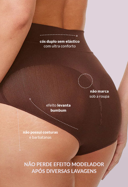 Calcinha Modeladora Cintura Alta Cavada Levanta Bumbum Marrom
