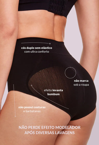 Calcinha Modeladora Cintura Alta Cavada Levanta Bumbum Preto