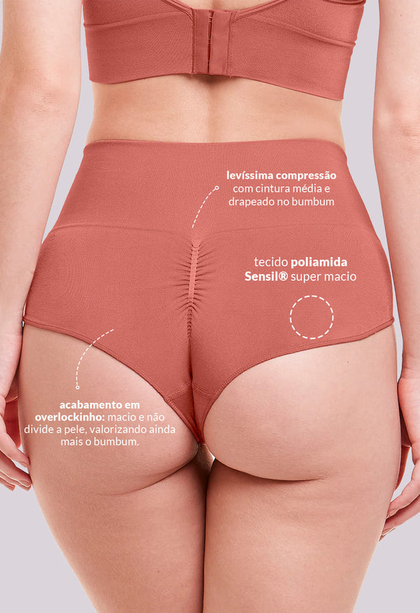 Calcinha Modeladora Cintura Alta Biquíni Afina Cintura Bronzer