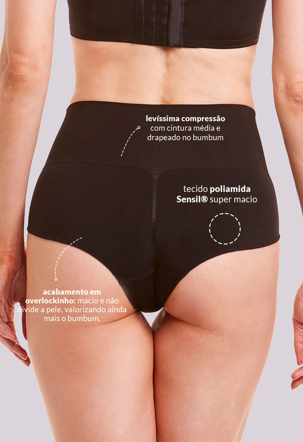 Calcinha Modeladora Cintura Alta Biquíni Afina Cintura Black