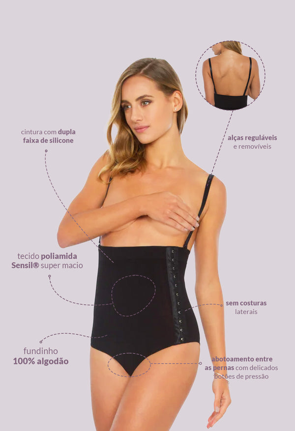 Calcinha Modeladora Cintura Alta Com Alças Removíveis Maternidade Pós Parto Preto