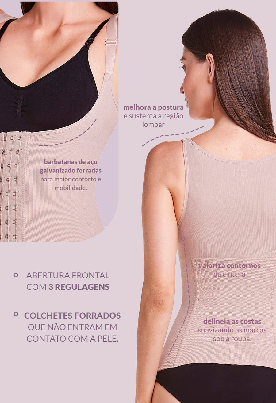 Colete Modelador Com Barbatana E Tecido Duplo Afina Cintura Base