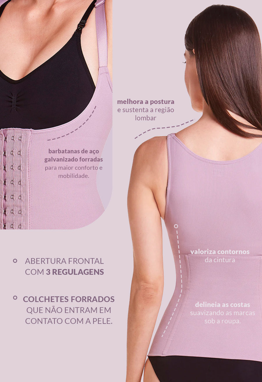 Colete Modelador Com Barbatana E Tecido Duplo Afina Cintura Lilac