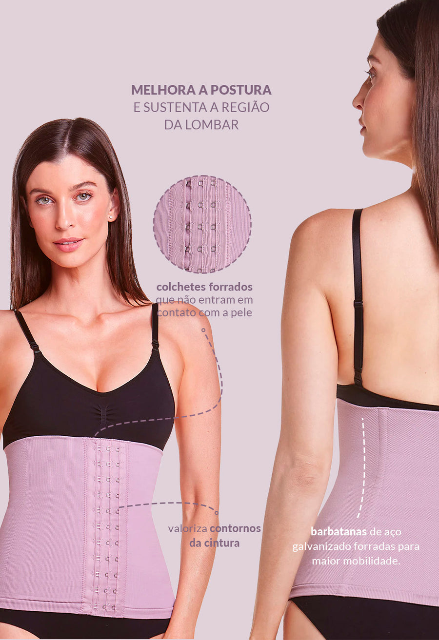 Corset Modelador Com Barbatana E Tecido Duplo Afina Cintura Lilac
