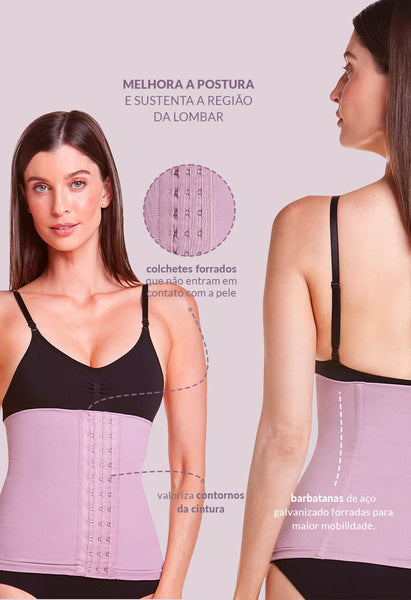 Corset Modelador Com Barbatana Tecido Duplo Lilac