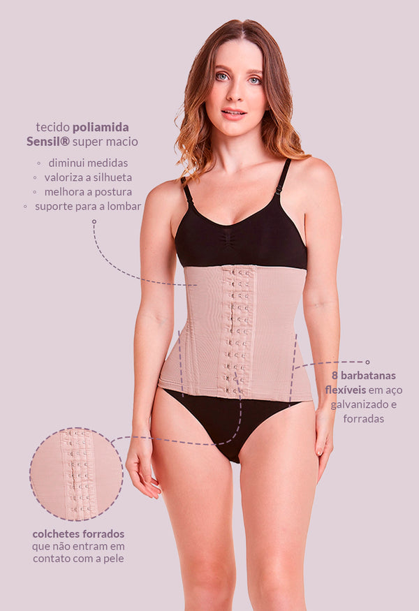 Corset Modelador Com Barbatana E Tecido Duplo Afina Cintura Base