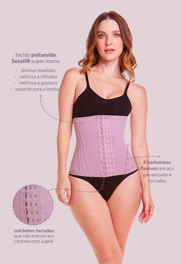 Corset Modelador Com Barbatana E Tecido Duplo Afina Cintura Lilac