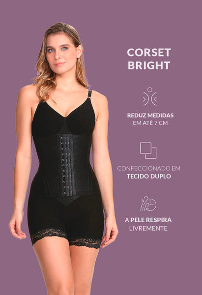 Corset Alta Compressão Com Barbatana Tecido Leve Black