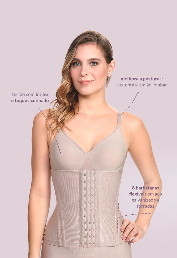 Corset Modelador Com Barbatana E Tecido Leve Afina Cintura Blush