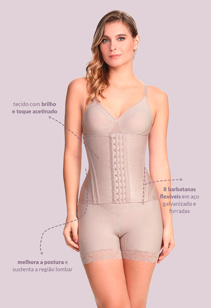 Corset Alta Compressão Com Barbatana Tecido Leve Blush