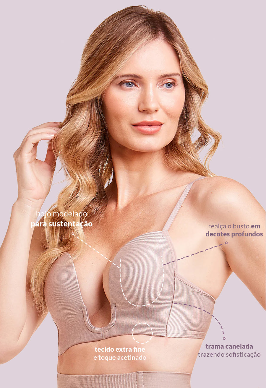 Sutiã Modelador Decote Profundo Com Bojo Valoriza Os Seios Blush