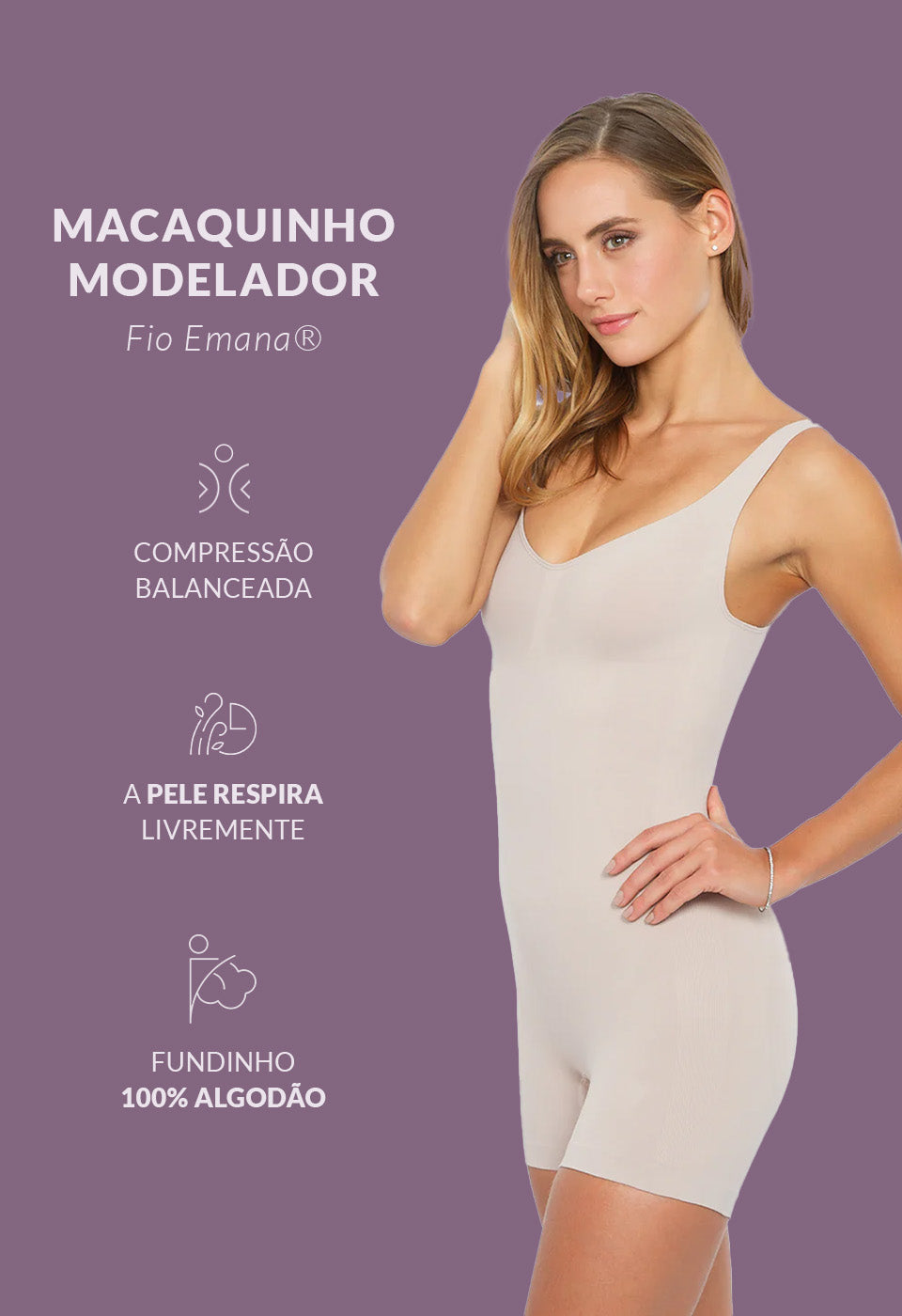 Body Modelador Macaquinho Emana Ameniza Celulite Base | Plié