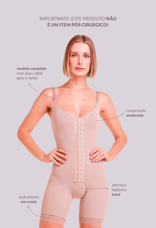 Body Modelador Macaquinho Alça Fina Emana Ameniza Celulite Base