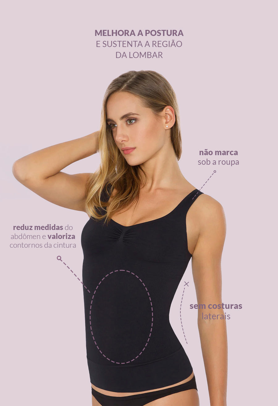 Regata Modeladora Sem Bojo Afina Cintura Preto