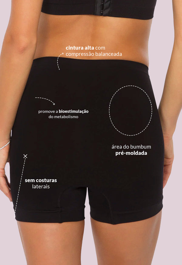 Shorts Modelador Cintura Média Emana Ameniza Celulite Preto