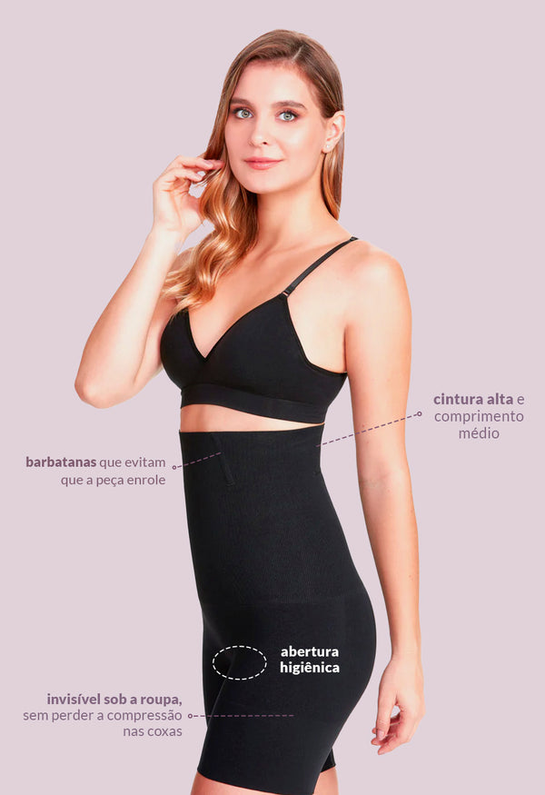 Shorts Modelador Abdominal Com Barbatana Afina Cintura Preto