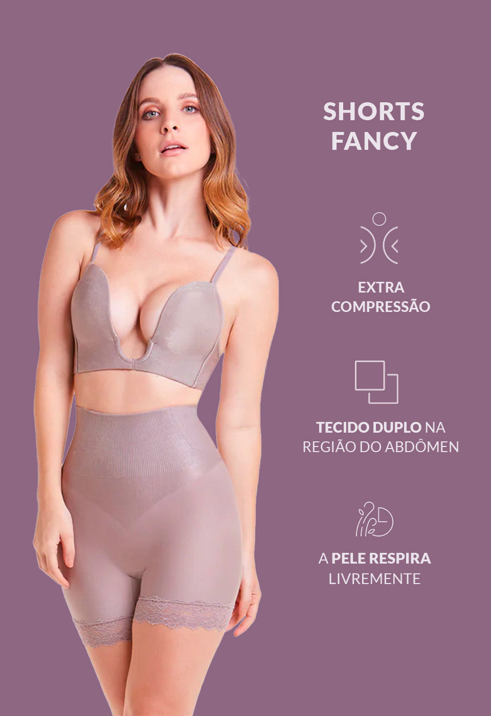 Shorts Modelador Abdominal Com Renda Levanta Bumbum Lavanda – Plié