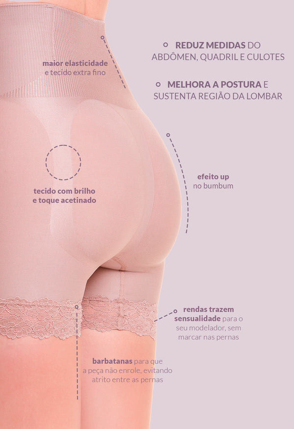 Shorts Modelador Abdominal Com Renda Levanta Bumbum Blush