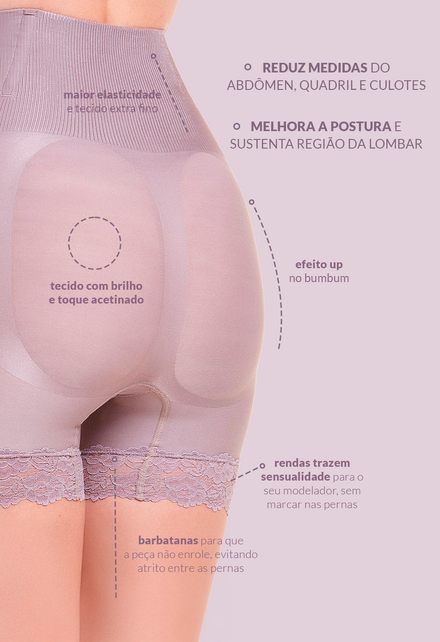 Shorts Modelador Abdominal Com Renda Levanta Bumbum Lavanda