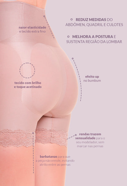 Short Modelador Abdominal Com Renda Blush