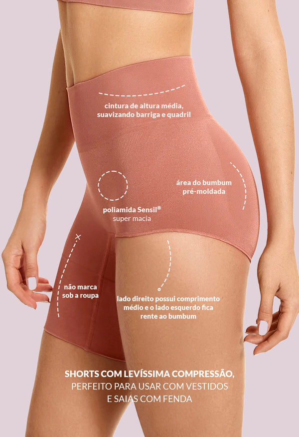 Bermuda Modeladora Cintura Alta Com Fenda Afina Cintura Bronzer