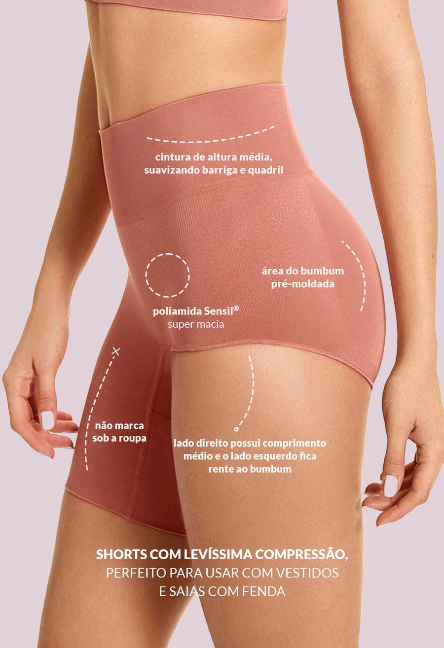 Bermuda Modeladora Cintura Alta Com Fenda Afina Cintura Bronzer