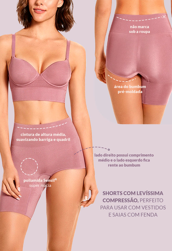 Bermuda Modeladora Cintura Alta Com Fenda Afina Cintura Gloss