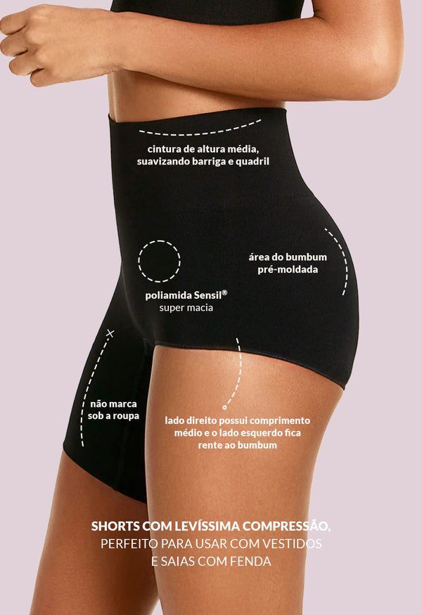 Bermuda Modeladora Cintura Alta Com Fenda Afina Cintura Black