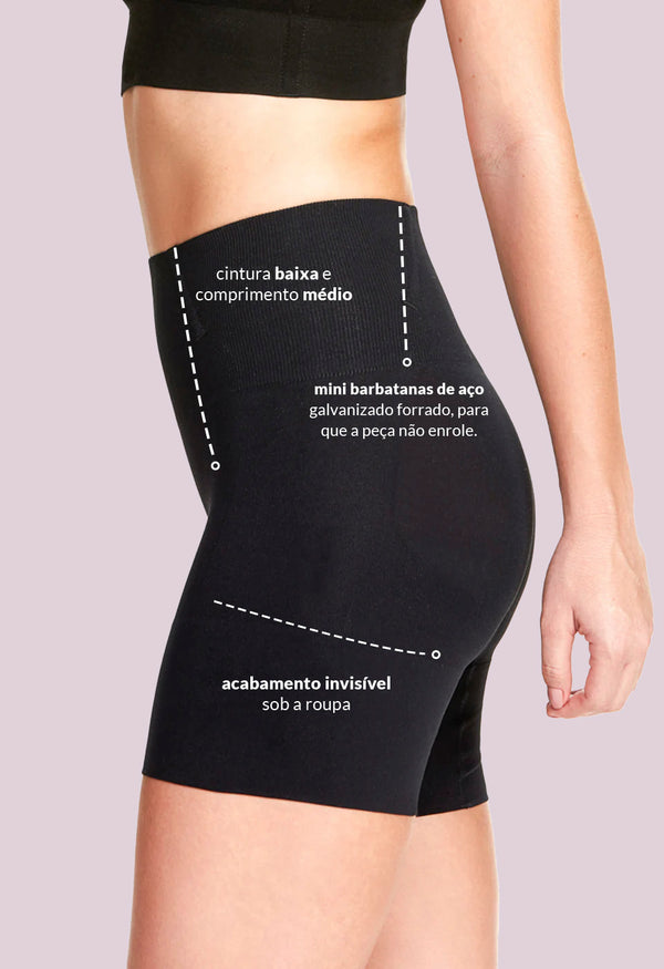 Shorts Modelador Cintura Alta Com Barbatana Afina Cintura Preto