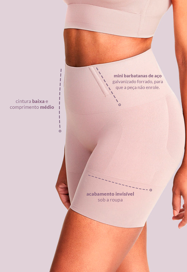 Shorts Modelador Cintura Alta Com Barbatana Afina Cintura Blush